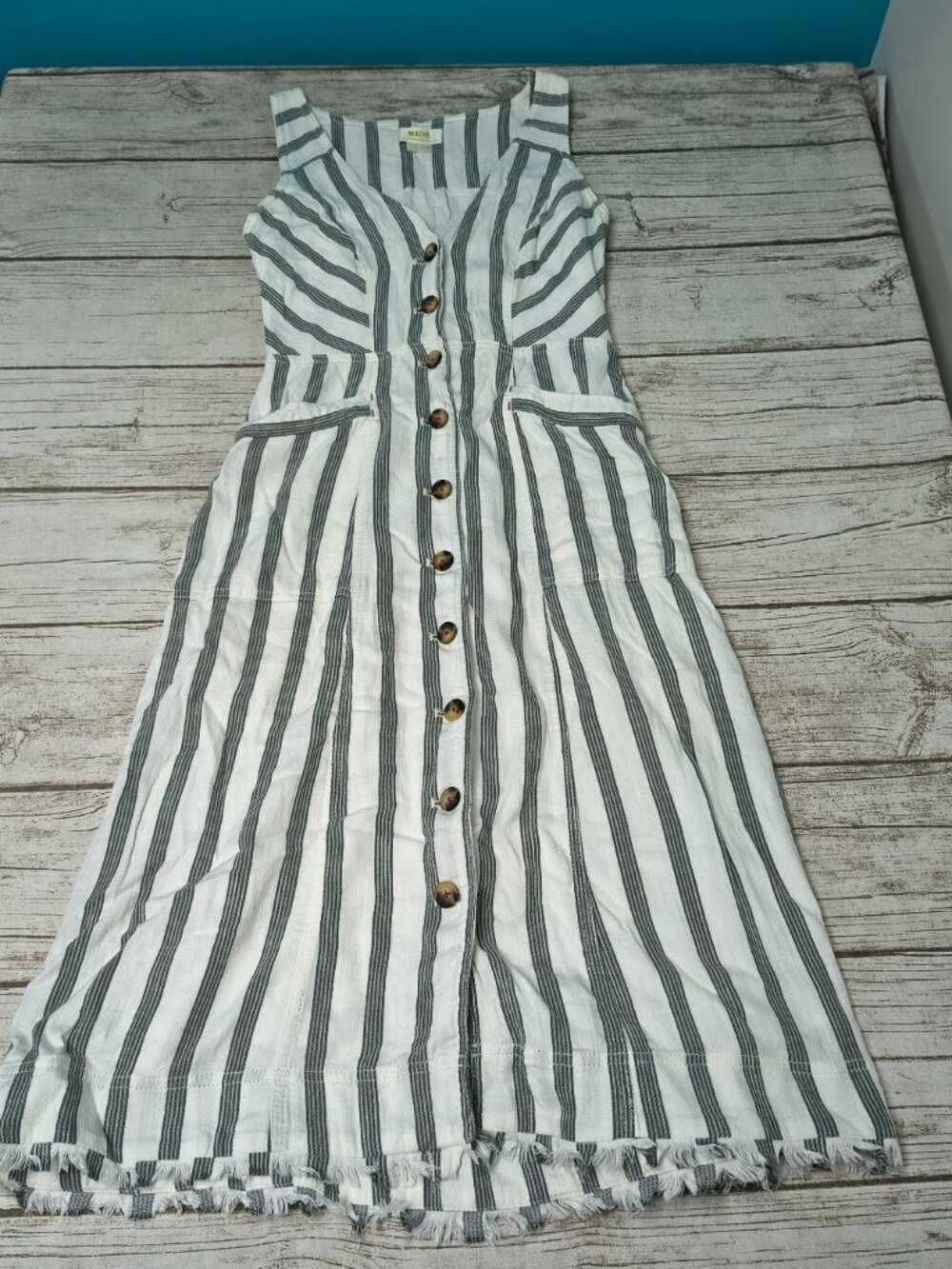 Maeve by Anthropologie Striped Button-Front Fringed Midi Dress Size 0